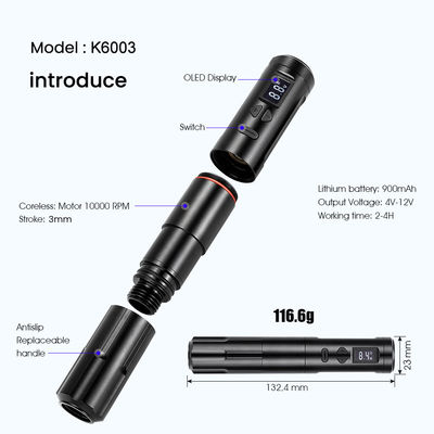 10W ওয়্যারলেস ডার্মোগ্রাফ ট্যাটু মেশিন বেতার স্থায়ী মেকআপ মেশিন আরসিএ সংযোগকারী দেহ মেশিন দৈর্ঘ্য 24 * 132.4 মিমি সরবরাহকারী