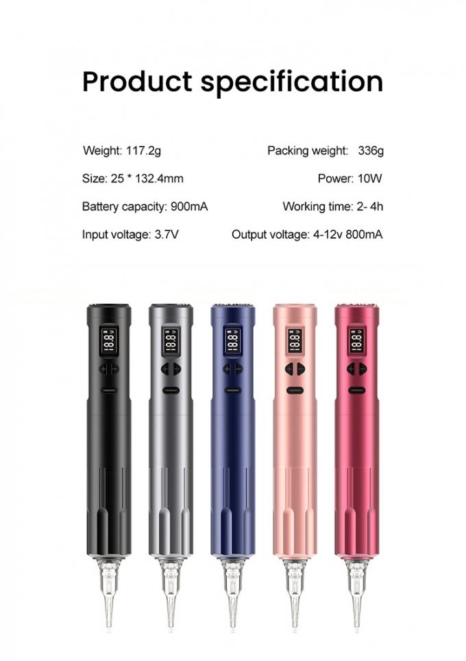 10W ওয়্যারলেস ডার্মোগ্রাফ ট্যাটু মেশিন বেতার স্থায়ী মেকআপ মেশিন আরসিএ সংযোগকারী দেহ মেশিন দৈর্ঘ্য 24 * 132.4 মিমি 8