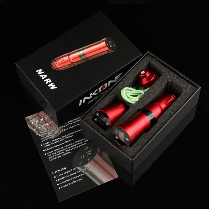 স্টেইনলেস স্টিল 1800mAh NARW ওয়্যারলেস ট্যাটু মেশিন 1-OLED ডিসপ্লে টাচ স্ক্রিন ব্যাটারি রোটারি ট্যাটু বন্দুক পাওয়ার আরসিএ সহ ট্যাটু পেন 0