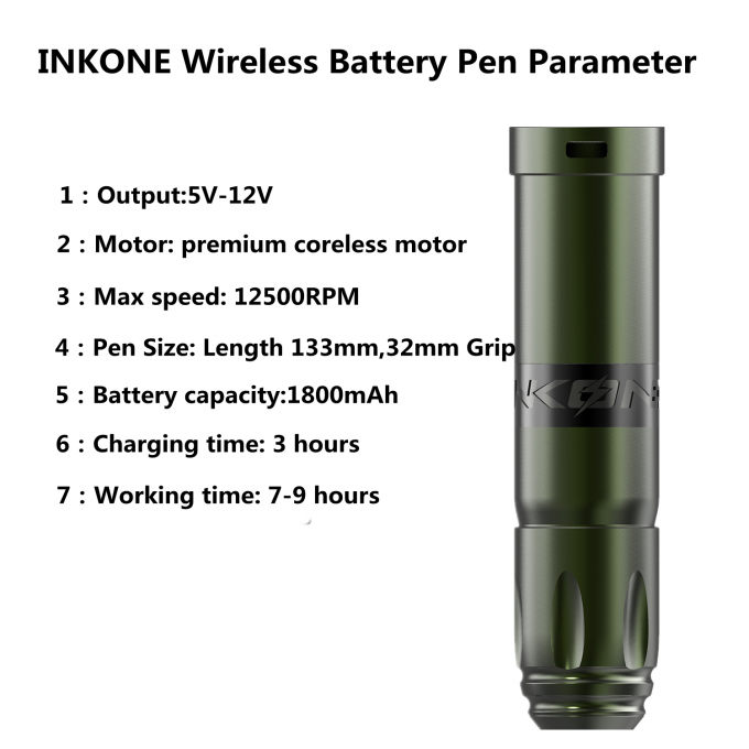 স্টেইনলেস স্টিল 1800mAh NARW ওয়্যারলেস ট্যাটু মেশিন 1-OLED ডিসপ্লে টাচ স্ক্রিন ব্যাটারি রোটারি ট্যাটু বন্দুক পাওয়ার আরসিএ সহ ট্যাটু পেন 1