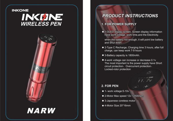 INKONE NARW ব্র্যান্ডের ডিজিটাল এলসিডি টাচ স্ক্রিন ডিসপ্লে 1800mAh ব্যাটারি ট্যাটু পেন মাইক্রোপিগমেন্টেশন মেশিন ওয়্যারলেস ট্যাটু মেশিন 0