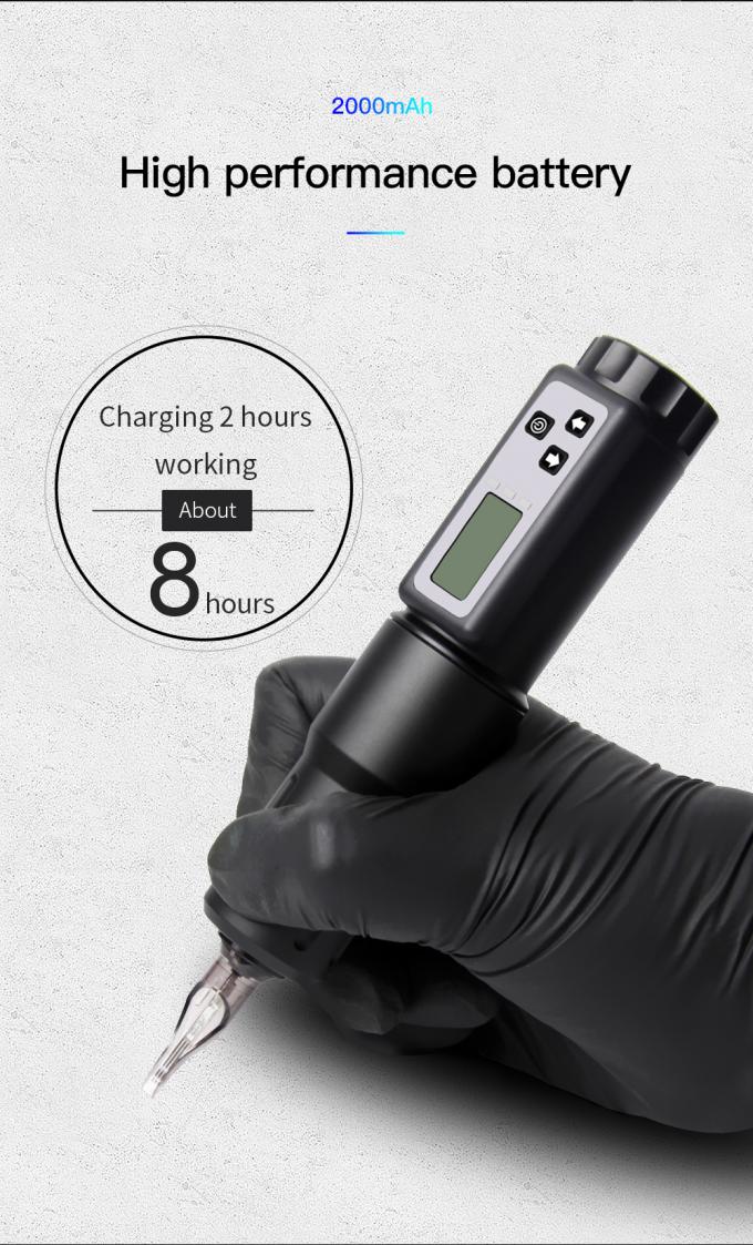 ট্যাটু শিল্পীর জন্য বৈদ্যুতিক LCD ডিসপ্লে 2000mAh ব্যাটারি ট্যাটু গান RCA ওয়্যারলেস রোটারি ট্যাটু মেশিন পেন কিট 10